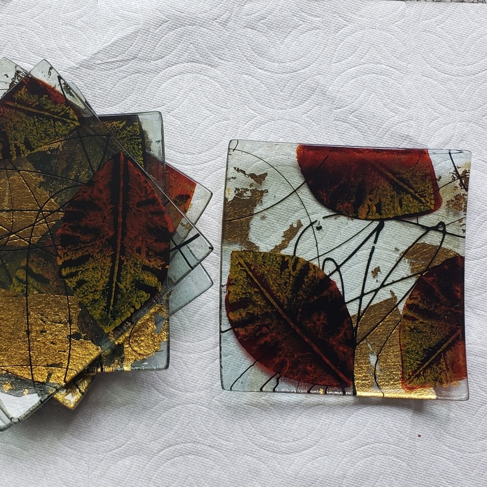 NWOT! Hand painted leaf design side dishes